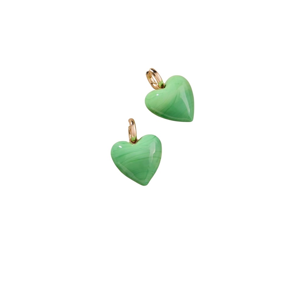 Anthropologie Green Marbled Heart Hoop Earrings 14K‎ Gold Plated NWT